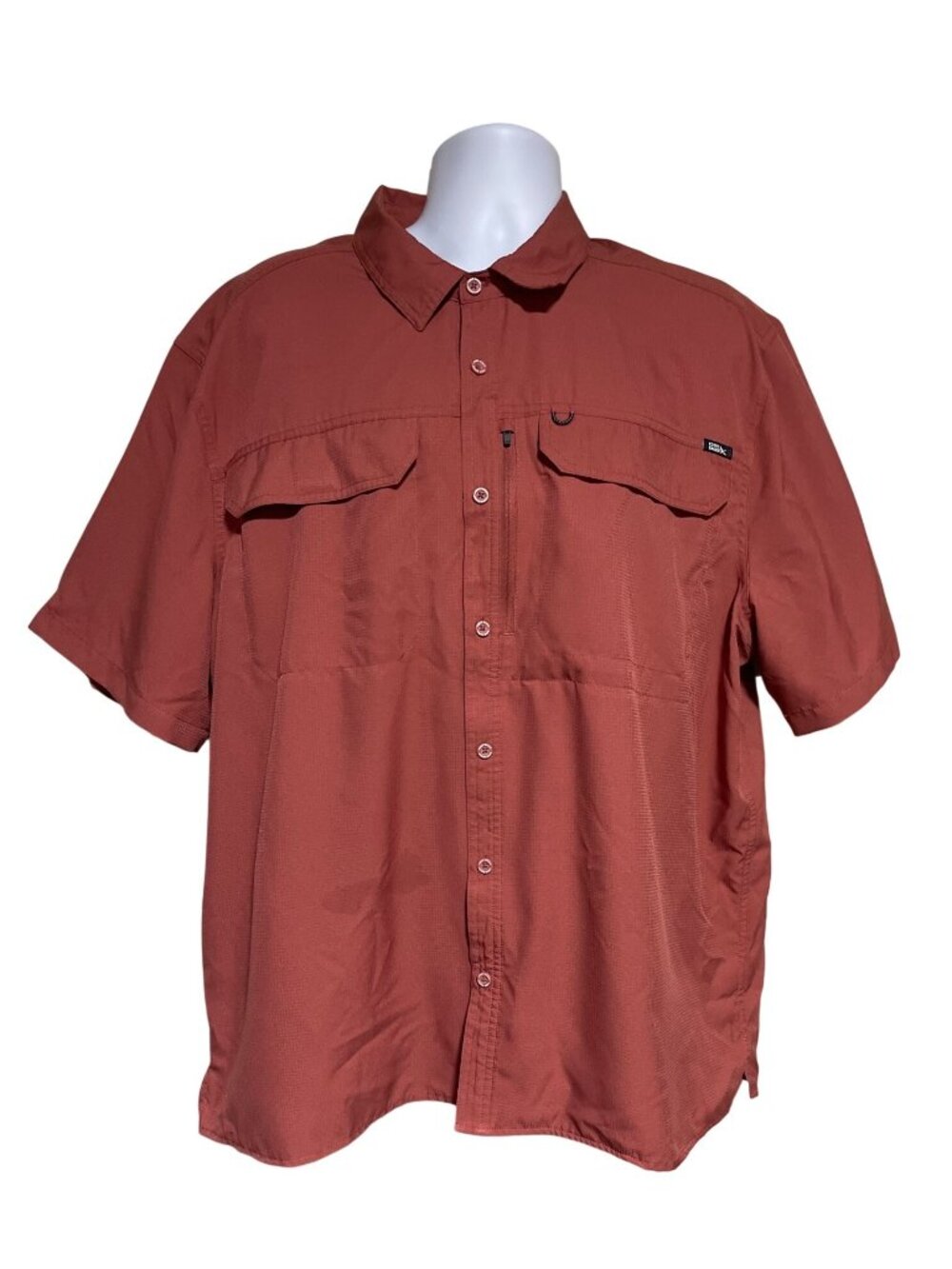 Eddie Bauer Mens XXL Button Up Outdoor Shirt Rust Red Vented Fishing Short Sleev